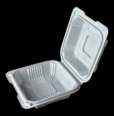 White PP hinged take-out containers H-61 (6" × 6", one compartment)