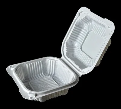White PP hinged take-out containers H-51 (5" × 5", one compartment)